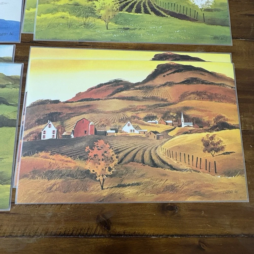 Shapiro AWS Four Seasons Vinyl Placemats Set 8 Farm Country Landscape Cottage
